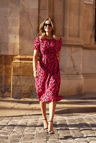 Sosandar Pink Animal Short Sleeve Midi Dress - Image 2 of 4