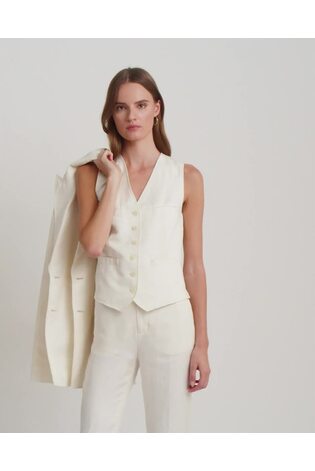 Lauren Ralph Lauren Cream Drewty Linen Blend Twill Waistcoat Vest - Image 2 of 11