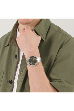 HUGO Silver Tone Seam Stainless Steel Bracelet And Green Dial Watch - Image 2 of 6