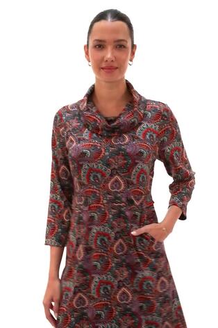Roman Red Abstract Cowl Tab Detail Dress - Image 2 of 6