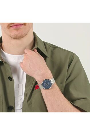 HUGO Silver Tone Style Stainless Steel Mesh Bracelet And Blue Dial Watch - Image 2 of 7