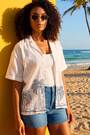 Roman White Palm Embroidered Shirt - Image 2 of 6