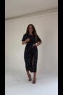 Girl In Mind Black Polka Dot Britney Angel Sleeve Split Leg Midi Dress - Image 2 of 5