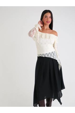 Amy Lynn Cream Billie Off-Shoulder Floral Lace Ruffle Asymmetrical Long Sleeve Top - Image 2 of 8 Amy Lynn Cream Billie Off-Shoulder Floral Lace Ruffle Asymmetrical Long Sleeve Top - Image 2 of 8