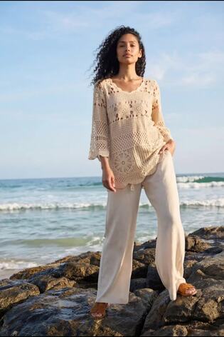 Roman Natural Floral Crochet Tunic Top - Image 2 of 6