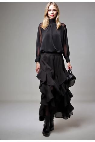 Religion Black Scarlet Ruffle Maxi Skirt In Layers Of Georgette - Image 2 of 6