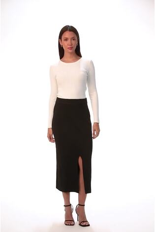 Roman Black Front Split Knitted Midi Skirt - Image 2 of 6
