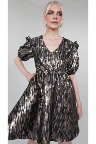Lovedrobe Grey Metallic Jacquard Babydoll Mini Dress - Image 2 of 2