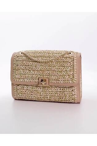 Dune London Gold Delphinium Raffia Turnlock Shoulder Bag - Image 2 of 6