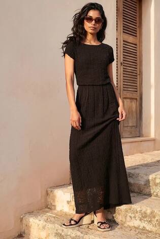 Roman Black Floral Lace Maxi Dress - Image 2 of 5