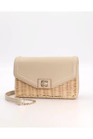 Dune London Cream Mini Dassia Turnlock Wicker Cross-Body Bag - Image 2 of 5
