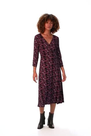 Roman Purple Floral Print Wrap Front Midi Dress - Image 2 of 6