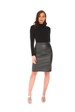 Roman Black Faux Leather Pull On Pencil Skirt - Image 2 of 4