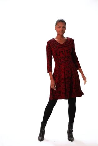 Roman Red Leaf Print Skater Dress - Image 2 of 6