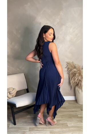 Buy AX Paris Navy Blue V Neck Pleated Skirt Belted Waist Midi Dress from Next Luxembourg