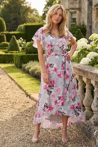 grey dress with pink flowers Buy Roman Floral Frill Belted Wrap from Next USA travel pants