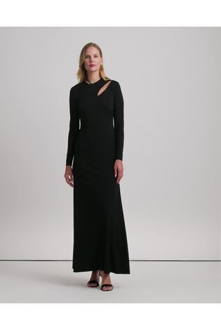 Lauren Ralph Lauren Chain Trim Jersey Long Sleeve Black Gown - Image 2 of 5