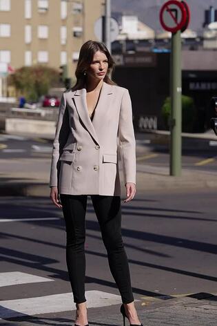 Buy Sosandar Natural Double Breasted Longline Blazer from Next Luxembourg