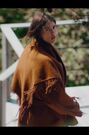 Tan Brown N.Premium Handsewn Fringe Scarf Coat With Wool - Image 2 of 8
