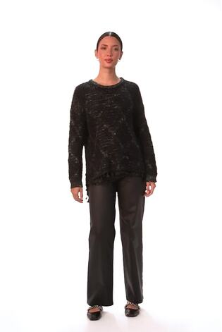 Roman Black Fluffy Knit Fringe Hem Jumper - Image 2 of 6