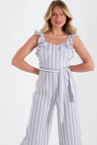 Buy Quiz White Stripe Print Culotte Jumpsuit from Next Luxembourg