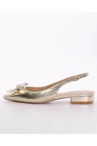 Dune London Gold Happiest Embellished Bow Ballerinas Flats