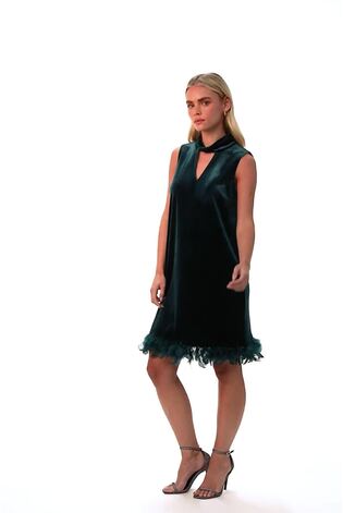Roman Green Petite Velvet Feather Hem Dress - Image 2 of 4