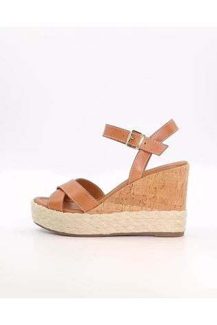 Dune London Natural Kindest Cross Strap Wedge Sandals - Image 2 of 6