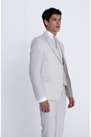 MOSS Natural Slim Fit Puppytooth Linen Suit Jacket