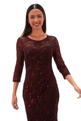 Roman Red Sequin Lace Overlay Ruched Dress - Image 2 of 6