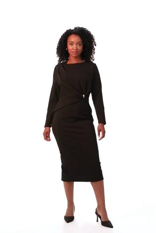 Roman Black Petite Gathered Stretch Midi Dress - Image 2 of 6