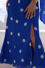 Sosandar Blue Spot Print Cowl Back Fit & Flare Maxi Dress - Image 2 of 6