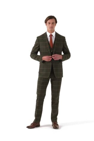 Skopes Warriner Olive Green Check Tailored Fit Suit Jacket