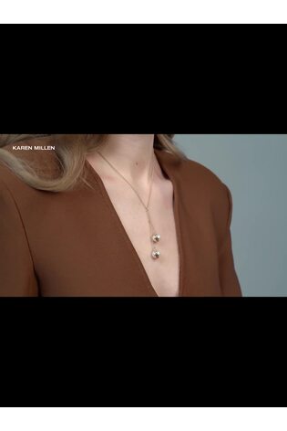 Karen Millen Gold Tone Logo Pearl Double Drop Necklace - Image 2 of 6