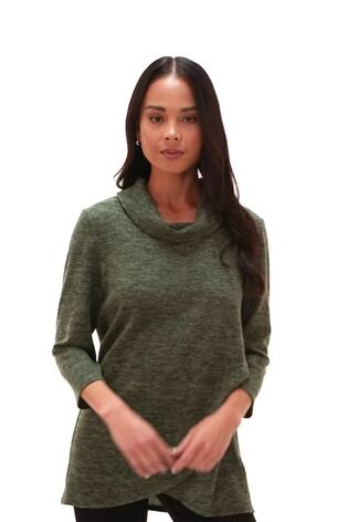 Roman Green Petite Petite Brushed Knit Wrap Blouse - Image 2 of 6