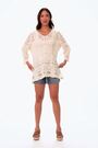 Roman Cream Crochet V-Neck 3/4 Sleeve 100% Cotton Tunic Top - Image 2 of 6
