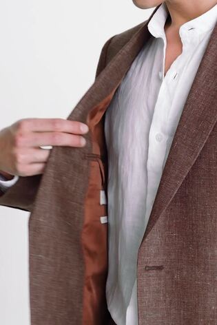 MOSS Brown Tailored Fit Copper Linen Jacket - Image 2 of 4