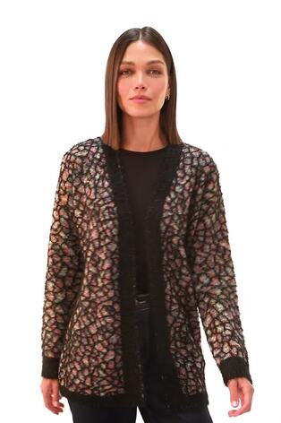 Roman Black Mosaic Print Fluffy Longline Cardigan - Image 2 of 6