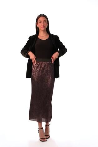 Roman Pink Foil Plisse Pleated Pencil Skirt - Image 2 of 6