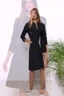 Sosandar Black Ponte Popper Front Shirt Dress - Image 2 of 6