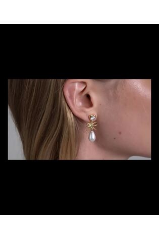 Ted Baker Gold Tone/Pearl & Crystal IVY: Icon Charm Heart Bow Drop Earrings - Image 2 of 5