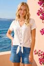 Roman White Broderie Button Down Tie Front Top - Image 2 of 5