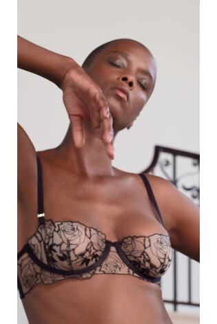 Zwart - Bluebella Rosalie Balcony Underwired Rose Embroidered Mesh Bra - Image 1 of 1