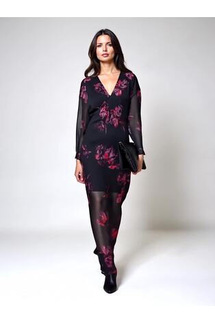 Religion Red Lily Column Bias Cut Maxi Dress In Dark Floral Fade Print - Image 2 of 7