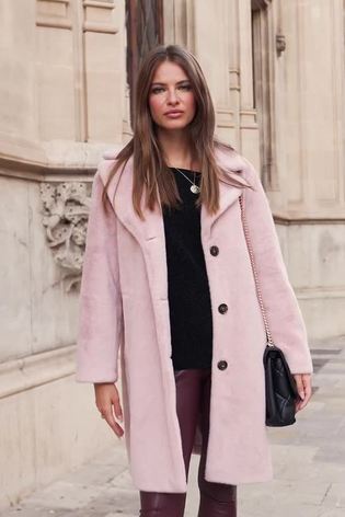 Buy Sosandar Pink Longline Fur Coat from Next Luxembourg