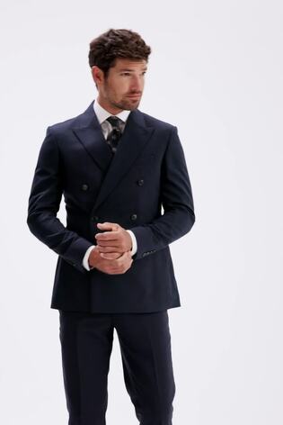 MOSS Navy Slim Double Breasted Puppytooth Suit Jacket - Image 2 of 6