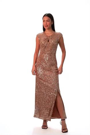 Roman Metallic Sequin Twist Front Maxi Stretch Dress - Image 2 of 6