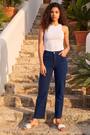 bleu foncé - Pantalon Roman Petites coupe droite extensible - Image 2 de 5