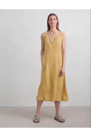 Seasalt Cornwall Yellow Sleeveless Grass Wave 100% Linen Dress - Image 2 of 2