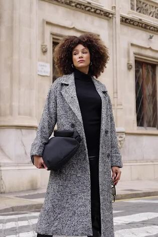 Sosandar Grey Grey & Black Herringbone Wool Mix Longline Coat